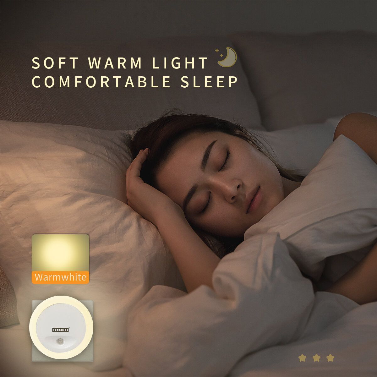 LED Night Light with Light Sensor, Warm White 3000K, Auto On/Off