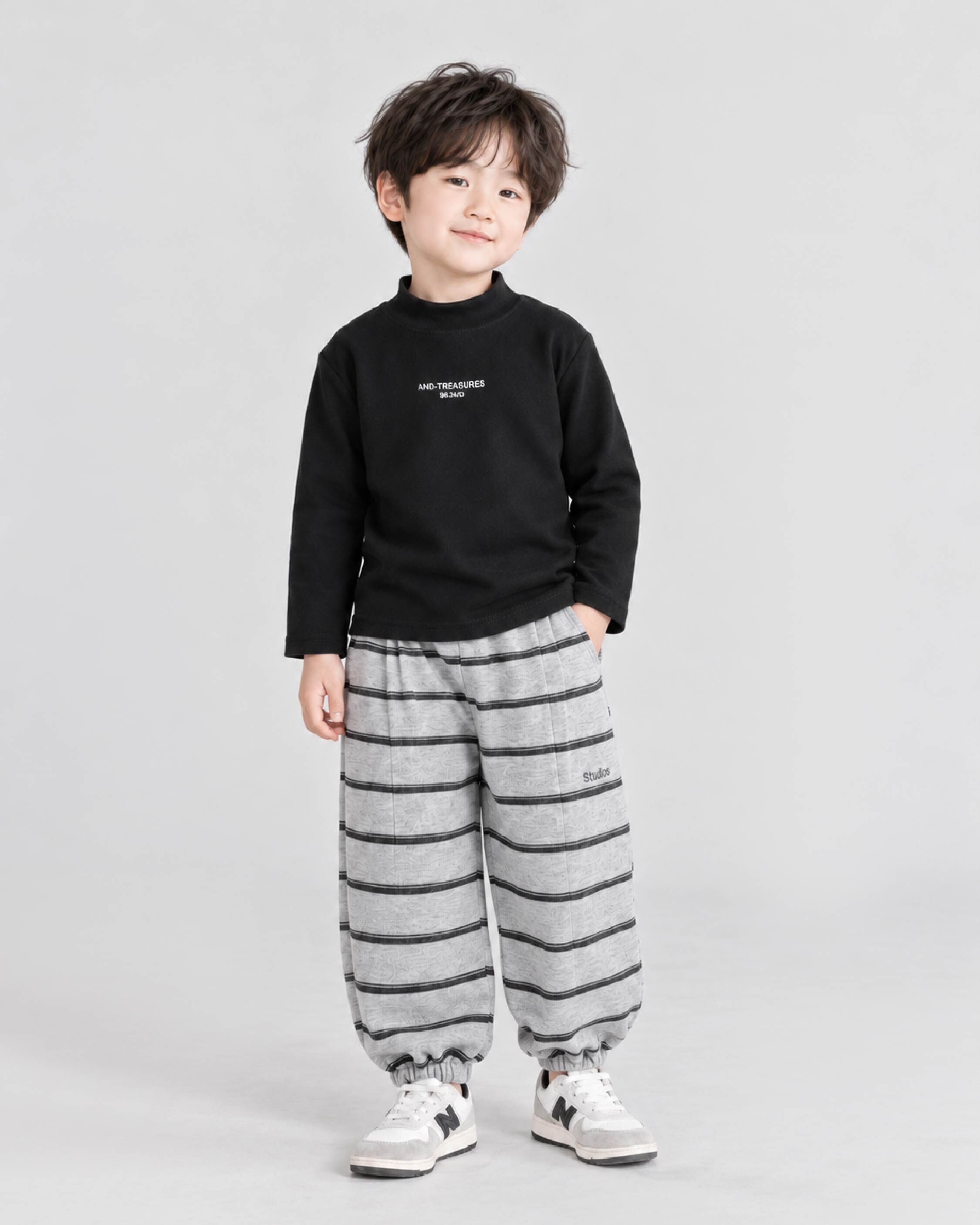 率性簡約條紋束口褲 (H65184)
