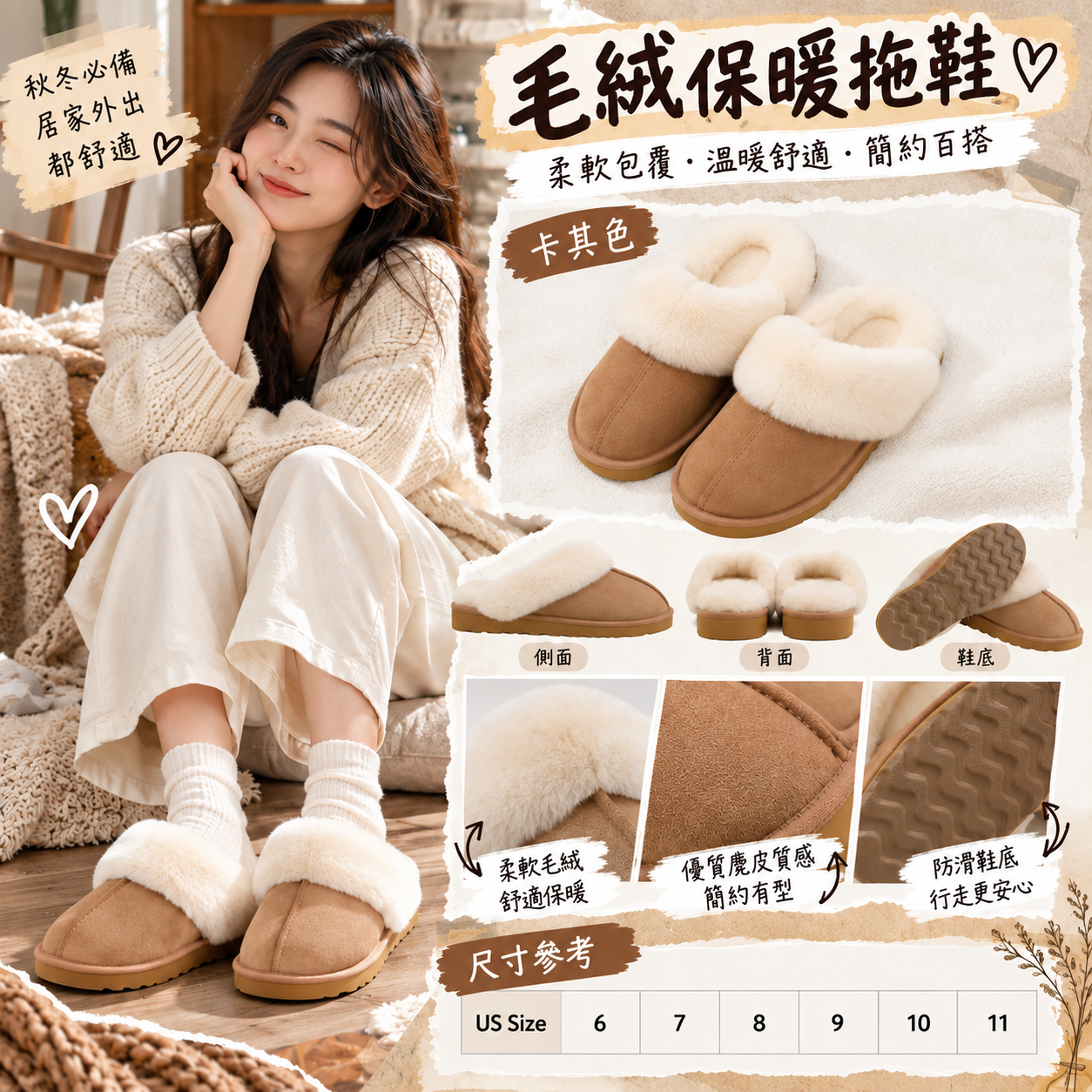 【預購】Kirkland N100229 女裝毛拖鞋 (啡色)