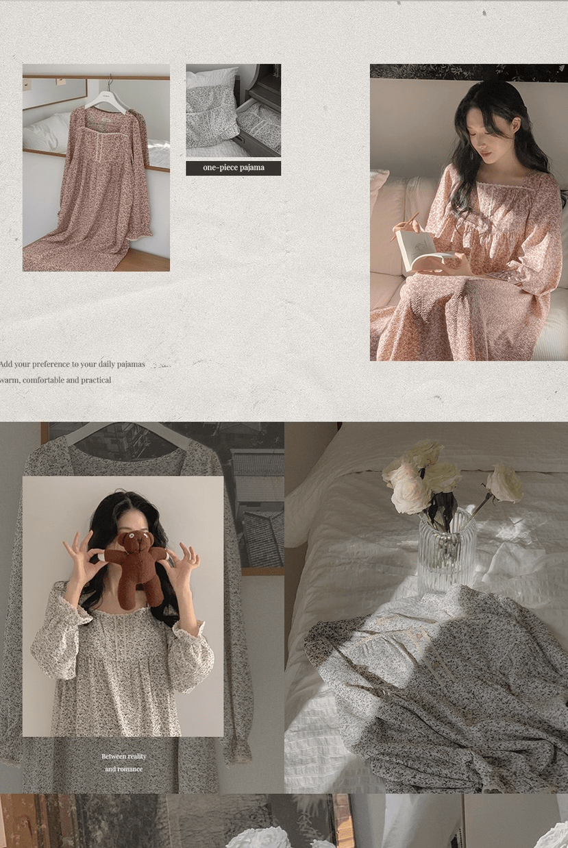 [2,000件熱銷] Juuneedu｜[長袖睡衣] Isney Flower One-Peiece Pajama [2 colors]