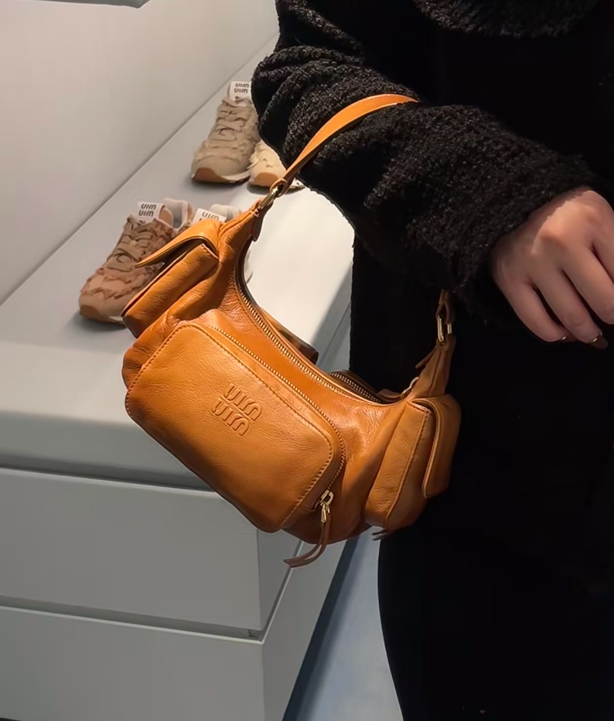 Miu Miu Pocket Nappa Leather Shoulder Bag Honey Brown 蜂蜜色手袋腋下袋
