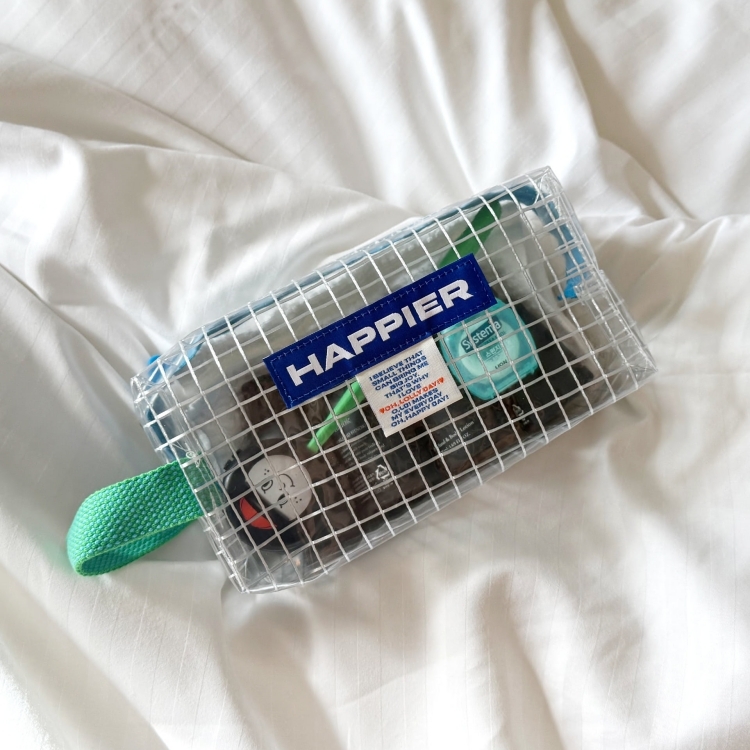 韓國 HAPPIER 格紋透明防水收納包 clear brick pouch 綠色