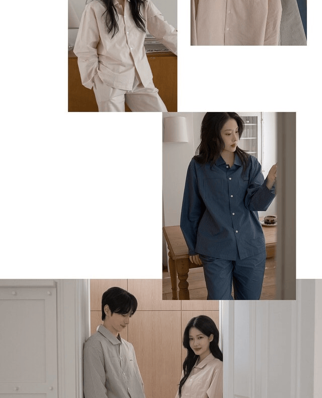 Juuneedu｜[長袖睡衣] Opening Stripe Embroidery Pajama [3 colors]
