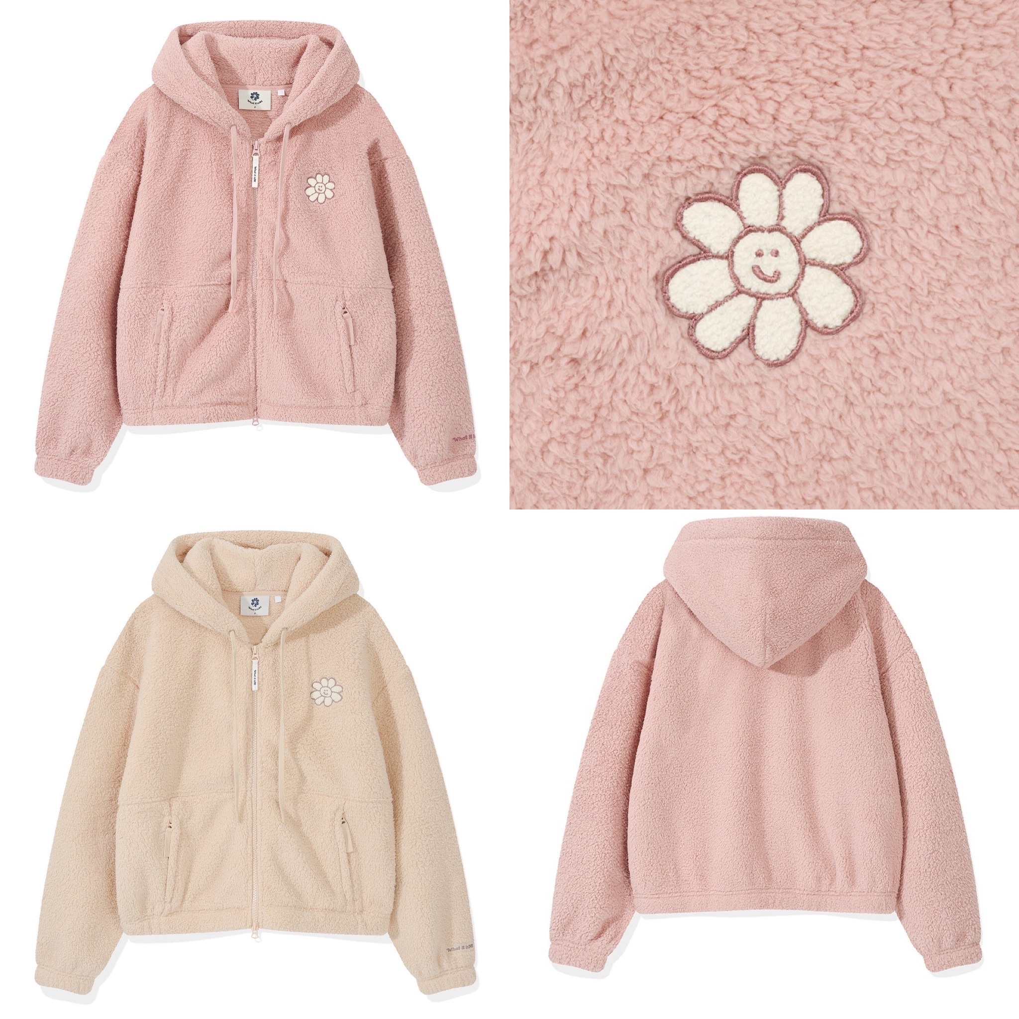 【隨時截單！限時優惠預訂】韓國WHAT IT ISN'T WOMEN FLORY FLEECE ZIP-UP JUMPER（2色）