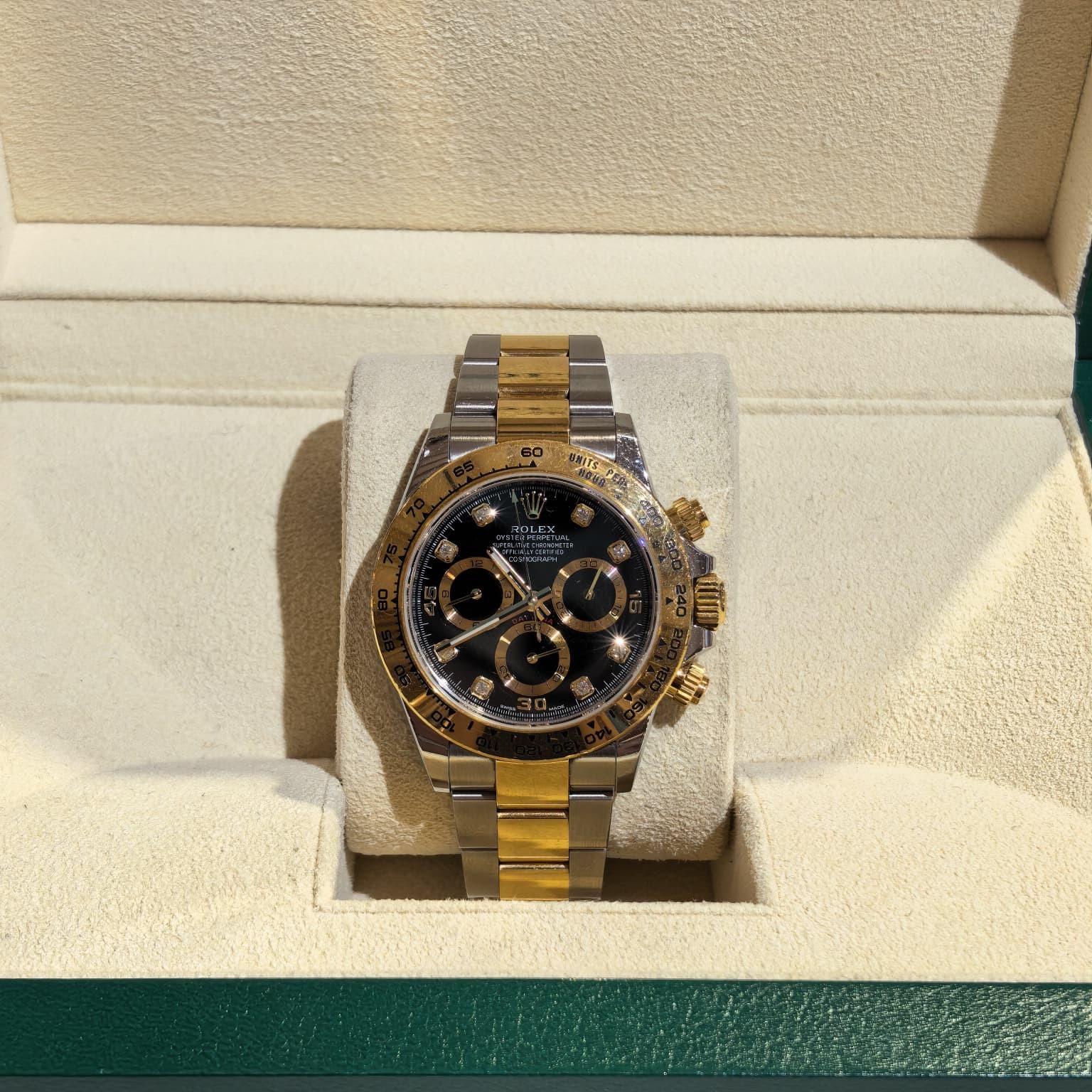 95%NEW二手 ROLEX 116503 DAYTONA , 18K金 GOLD/ STEEL 黑面 鑽石字 #勞力士手錶 #香榭站正品