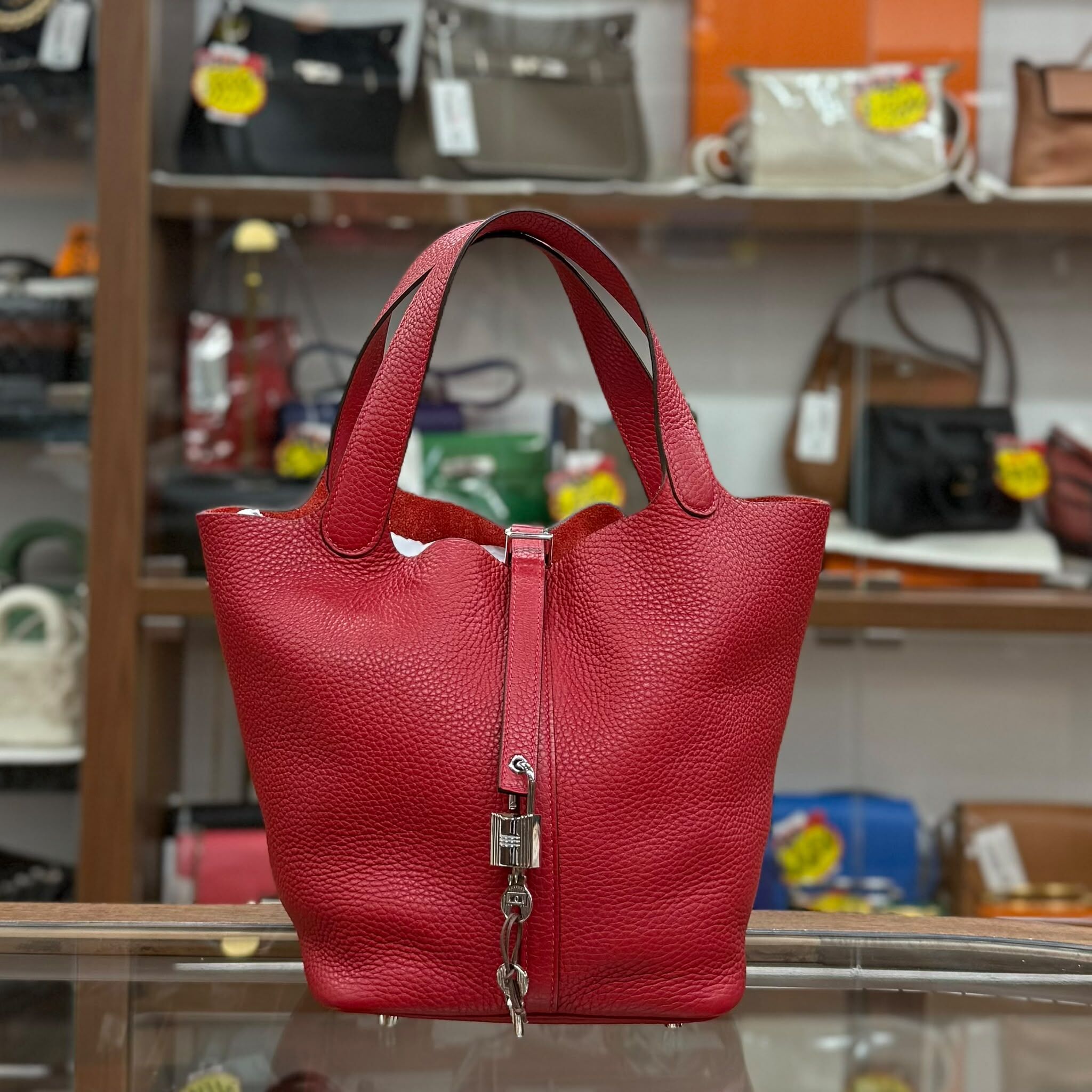 90%NEW USED HERMES PICOTIN 22 紅色 X刻 銀扣TC皮 #愛馬仕菜籃子