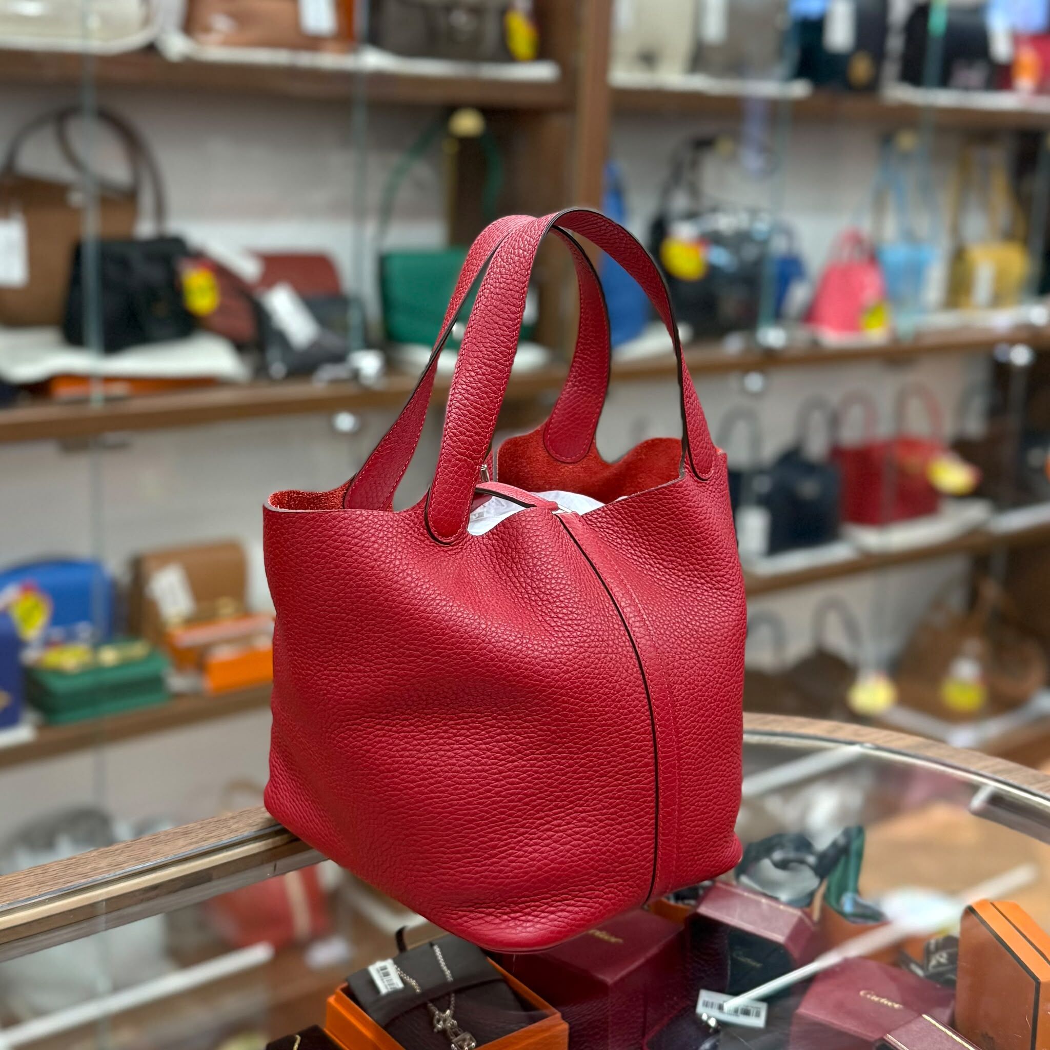 90%NEW USED HERMES PICOTIN 22 紅色 X刻 銀扣TC皮 #愛馬仕菜籃子