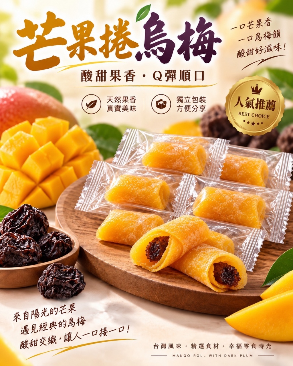 WSBB12949 芒果捲烏梅 & 芒果捲紅心芭樂 🥭100g（12月上旬）
