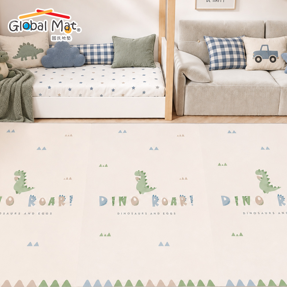 【 Global mat 】國民地墊 XPE | 悠活捲式地墊 厚 1.5 cm  - 恐龍寶寶跳格子 T1 (180 x 150 cm)