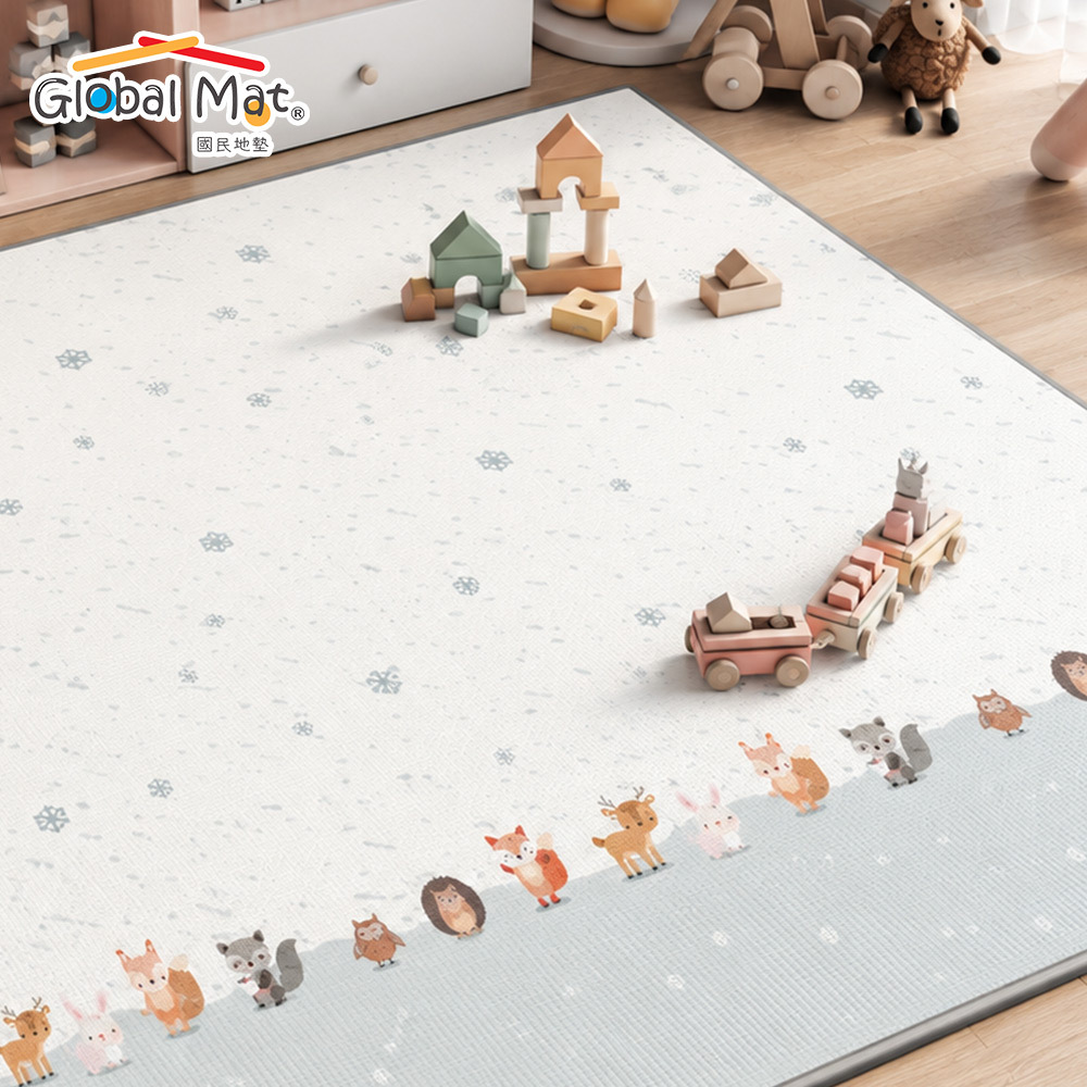 【 Global mat 】國民地墊 XPE | 悠活捲式地墊 厚 1.5 cm  - 雪國軌道動物村 T2 (180 x 150 cm)