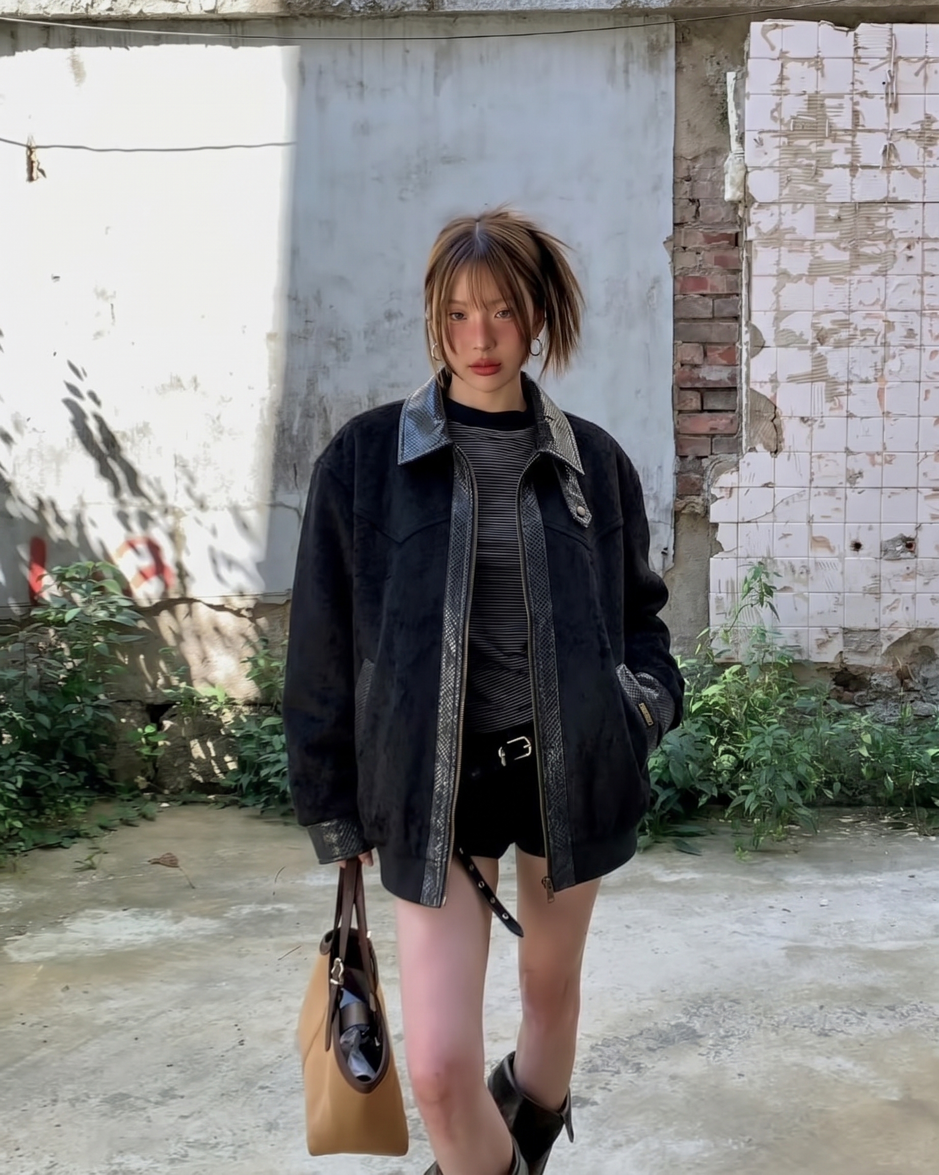 Dickies 仿蛇紋 皮革 拼接 翻領 外套 三色