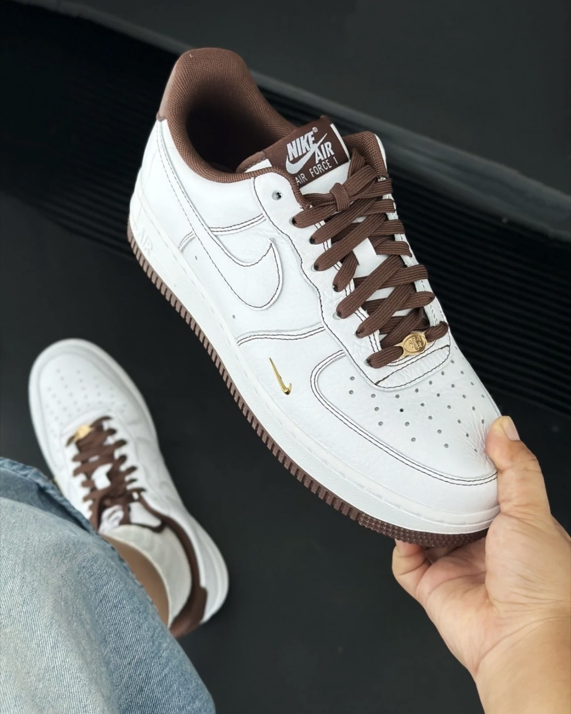 Nike Air Force 1 '07 Mini Jewel 小勾 縫線 可可棕白