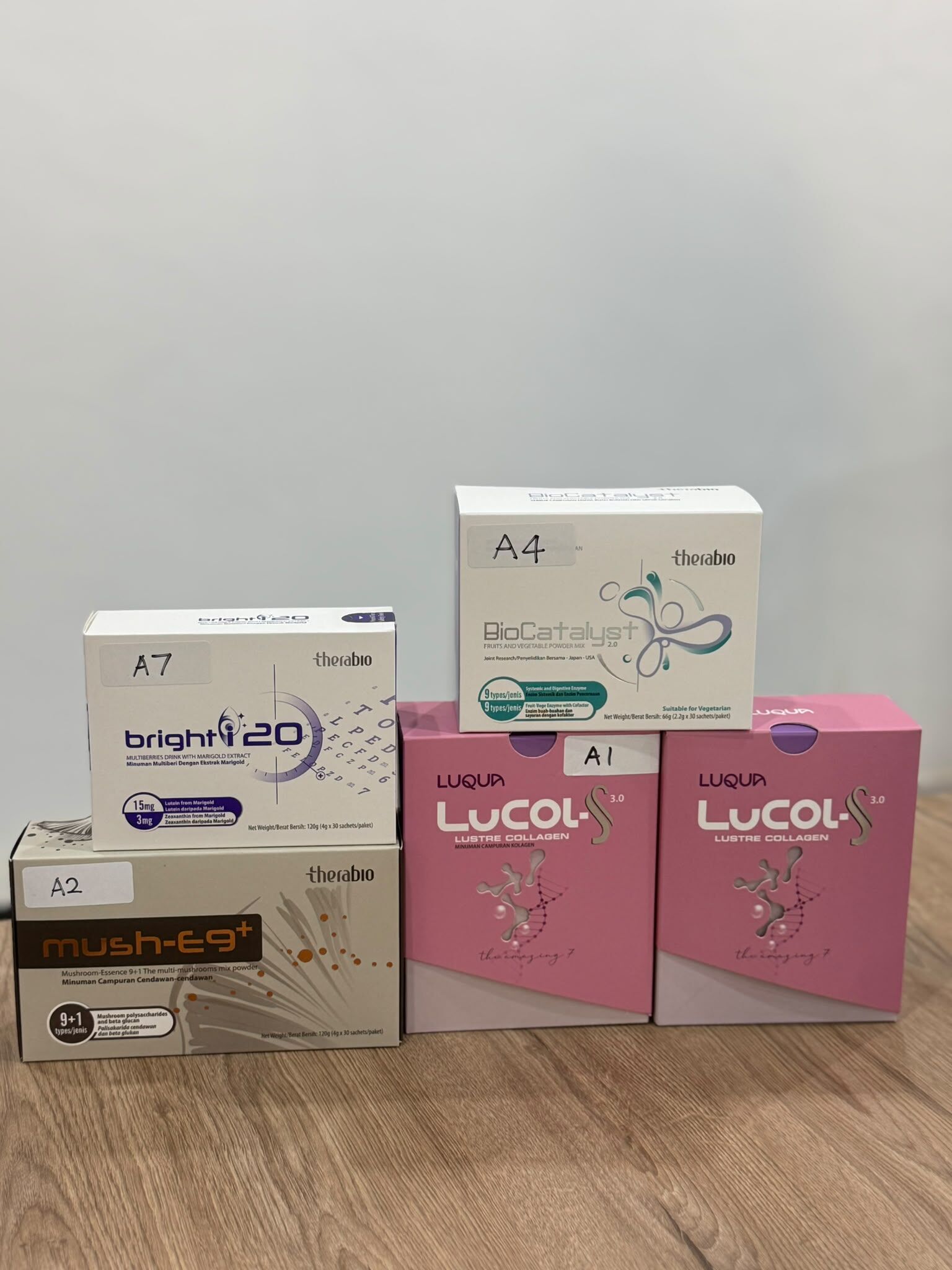 SUP-FFG1002-028 膠原蛋白20包/盒*2 + Bright-i20護眼寶 30包/盒 + Mush E-9+九芝孢子+ 30包/盒 + BioCatalyst超級活力酵素 30包/盒 (B2)