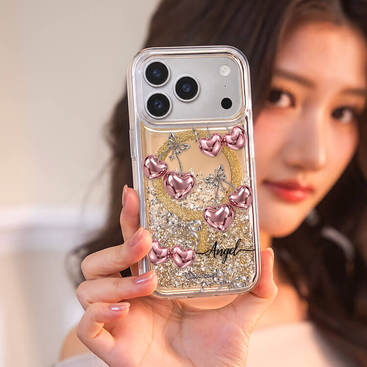 法式微醺櫻桃 (MagSafe磁吸) 閃耀金鏡面殼 - (訂製名字) iPhone客製化手機殼