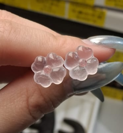 261002 - B5 粉晶花花純銀耳環1對