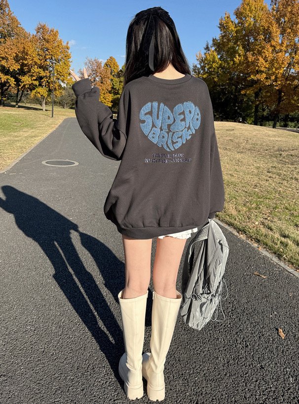 日本 GRL 牛仔 心型 印花 Logo 大學T 三色