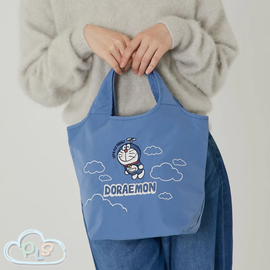 Embroidered Bag With Bamboo Dragonfly Doraemon Kawabe Foggy Blue #41019-1