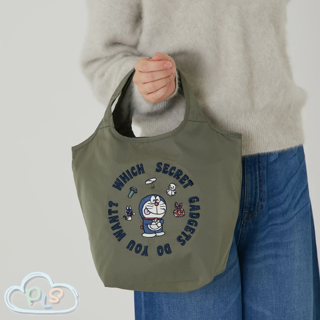 Embroidered Bag "Secret Prop" Doraemon Kawabe Khaki #41021-1