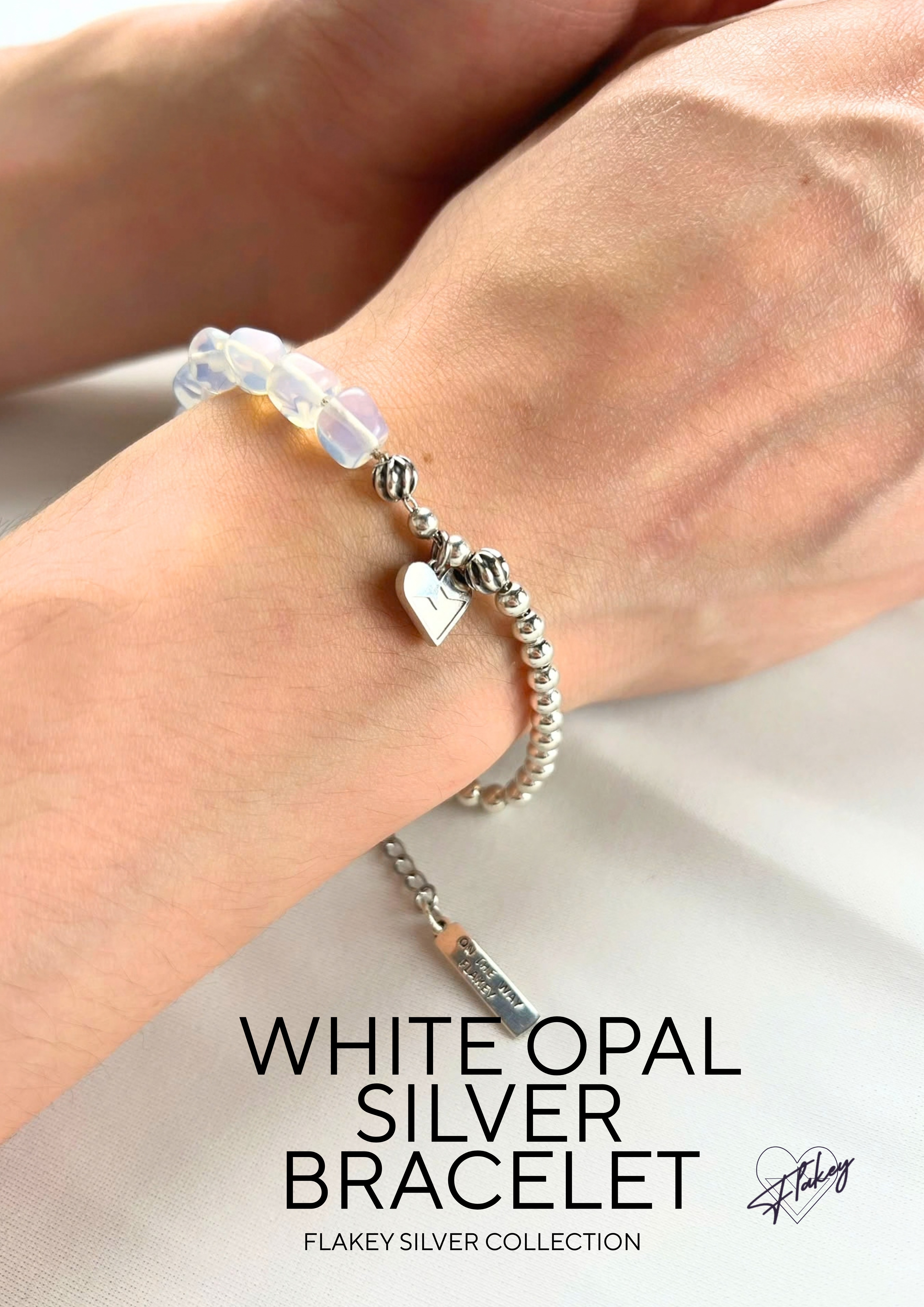 FLAKEY 925 White Opal Silver Bracelet