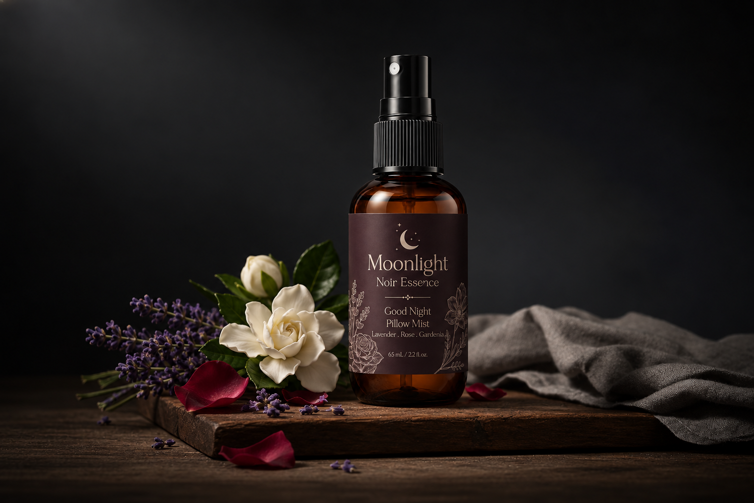 Moonlight 月夜精萃 枕畔月光晚安噴霧形象圖_白花_薰衣草_玫瑰