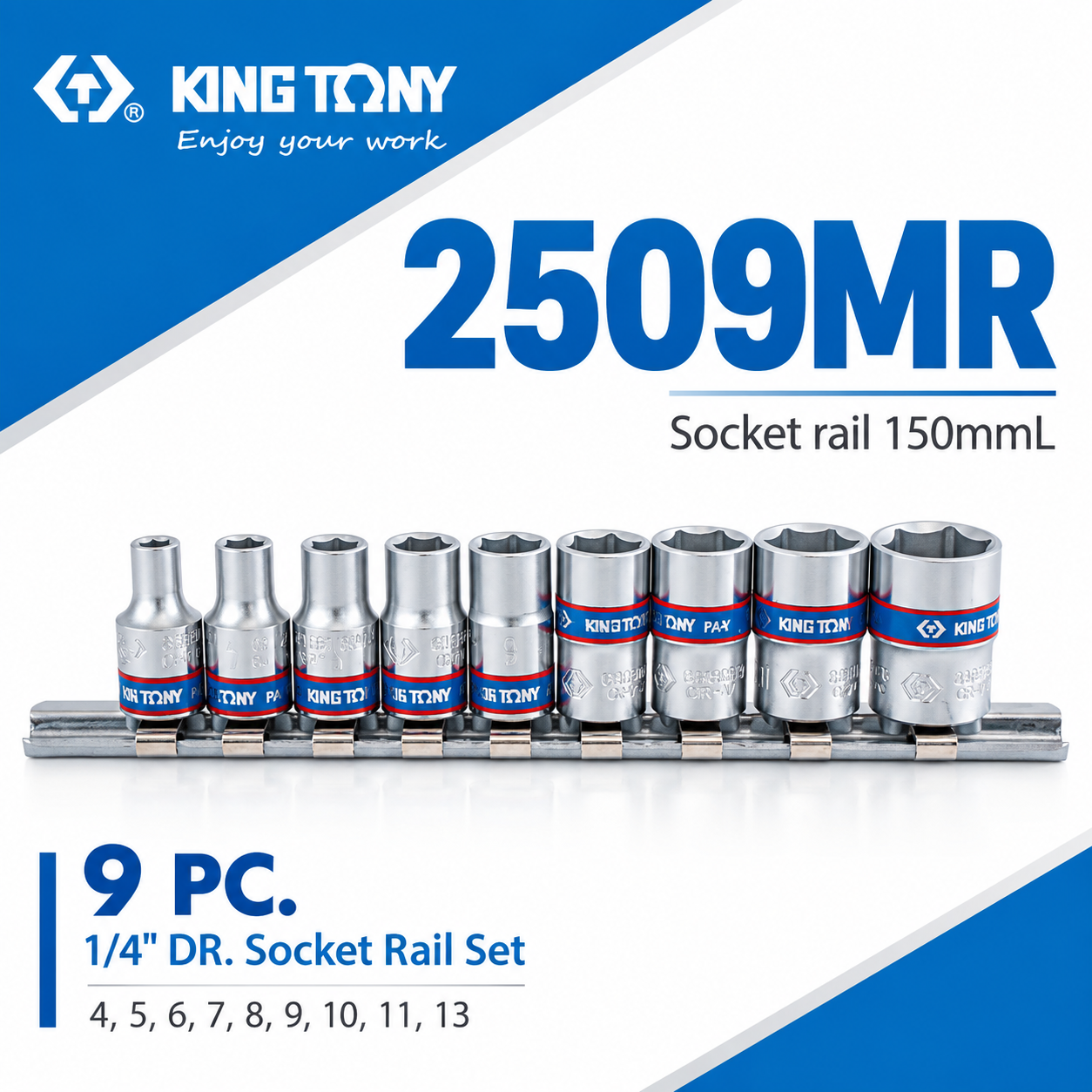KING TONY 金統立｜2分 1/4" 公制4-13mm 兩分手動六角套筒組 9件式短套筒｜2509MR｜台灣製｜公司貨