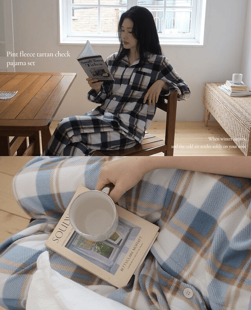 Juuneedu｜[長袖睡衣] Pint- Fleece Tartan Check Pajama [2 colors]
