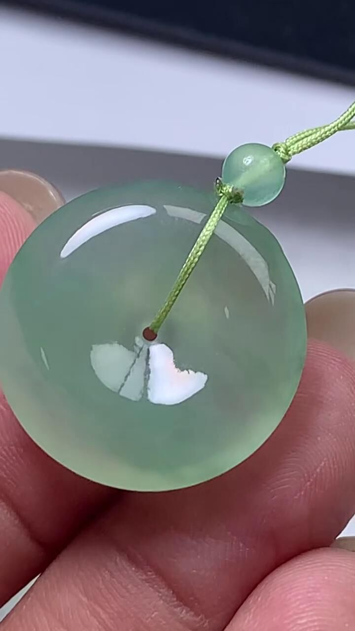 翡翠冰種飄彩平安扣 (27.5mm直徑),天然翡翠A玉, 緬甸玉, Jade, Jadeite