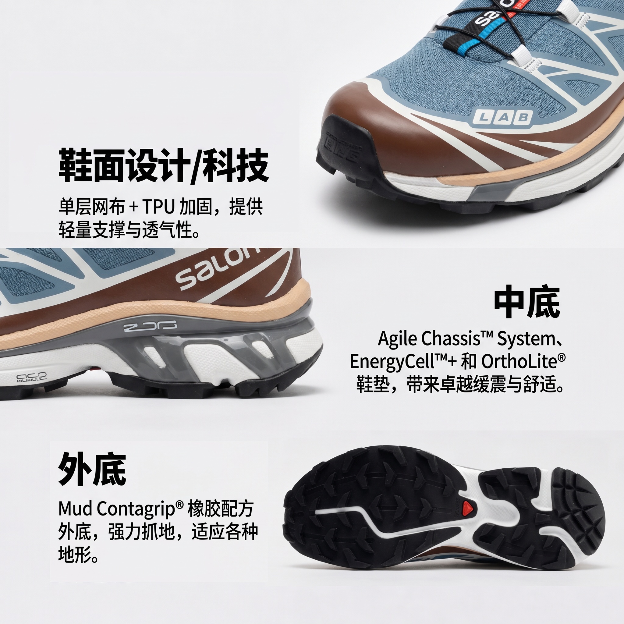 【代購】SALOMON XT 6 Lace Up Abrasion Resistant Lightweight Low top Outdoor Shoes Unisex Sea Blue L47293100