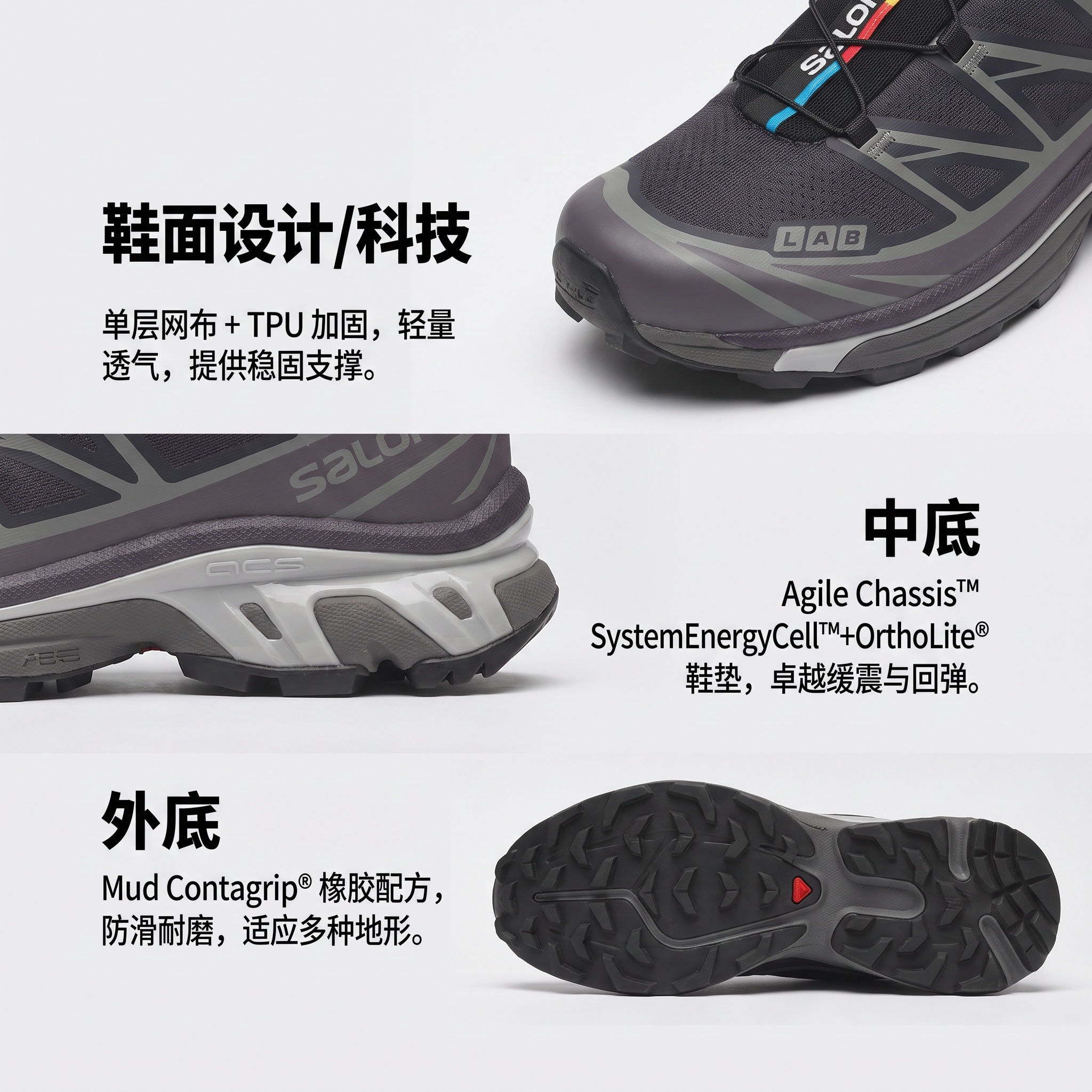 【代購】SALOMON XT 6 Breathable Low top Casual Running Shoes Unisex Black L47864100