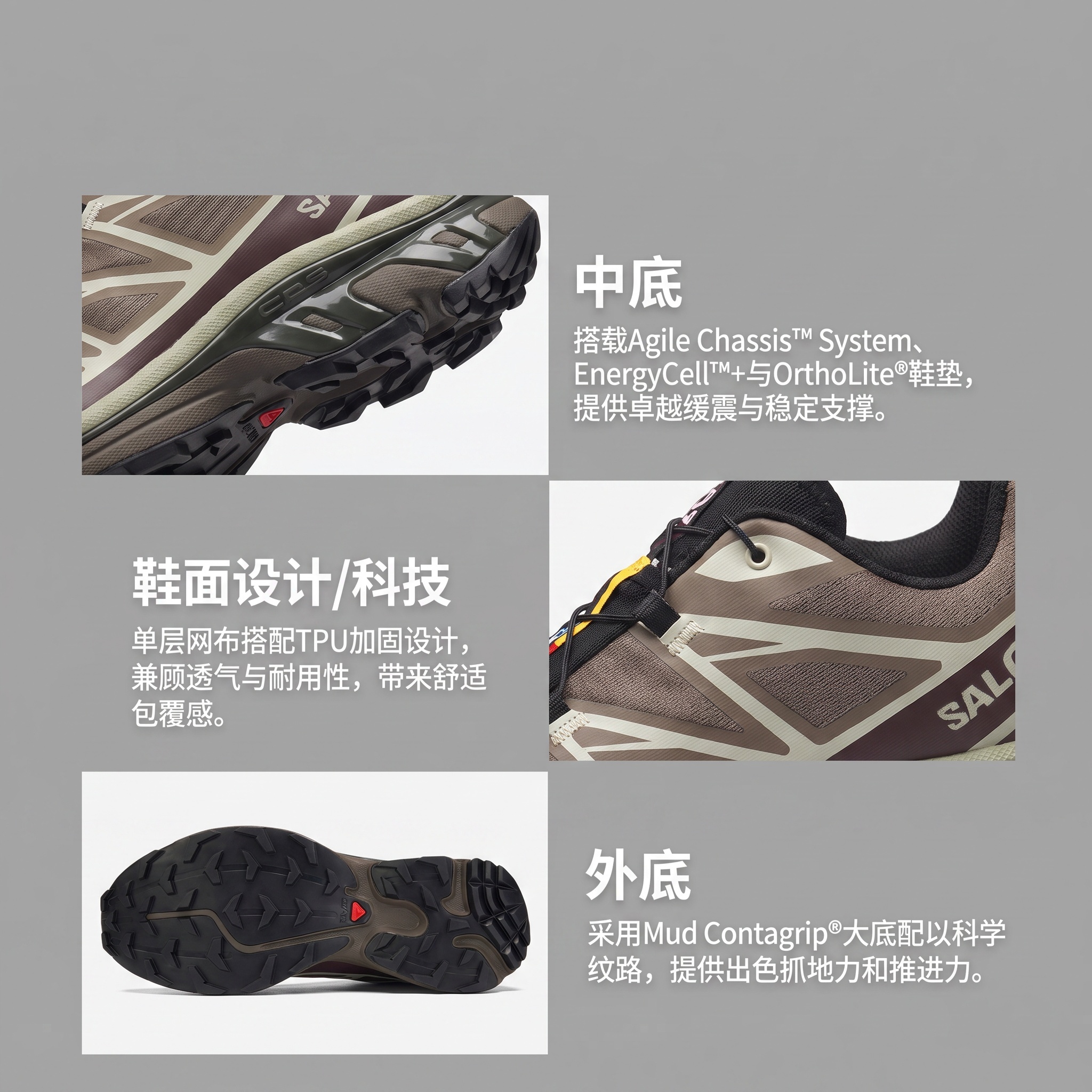 【代購】SALOMON XT 6 Fabric Breathable Low top Casual Running Shoes Unisex Urban Gray L49209700