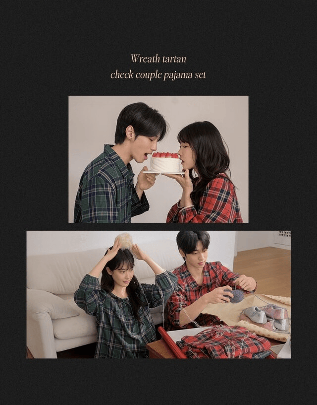 Juuneedu｜[長袖睡衣] Wreath Tartan Check Couple Pajama [2 colors]