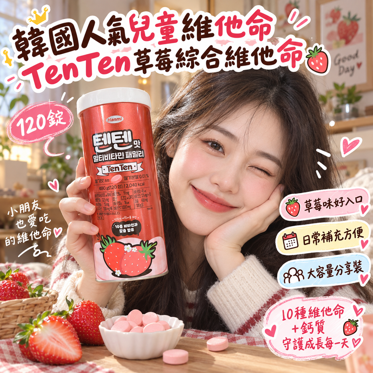 【直播】LX100304 TenTen 草莓綜合維他命 (120錠)