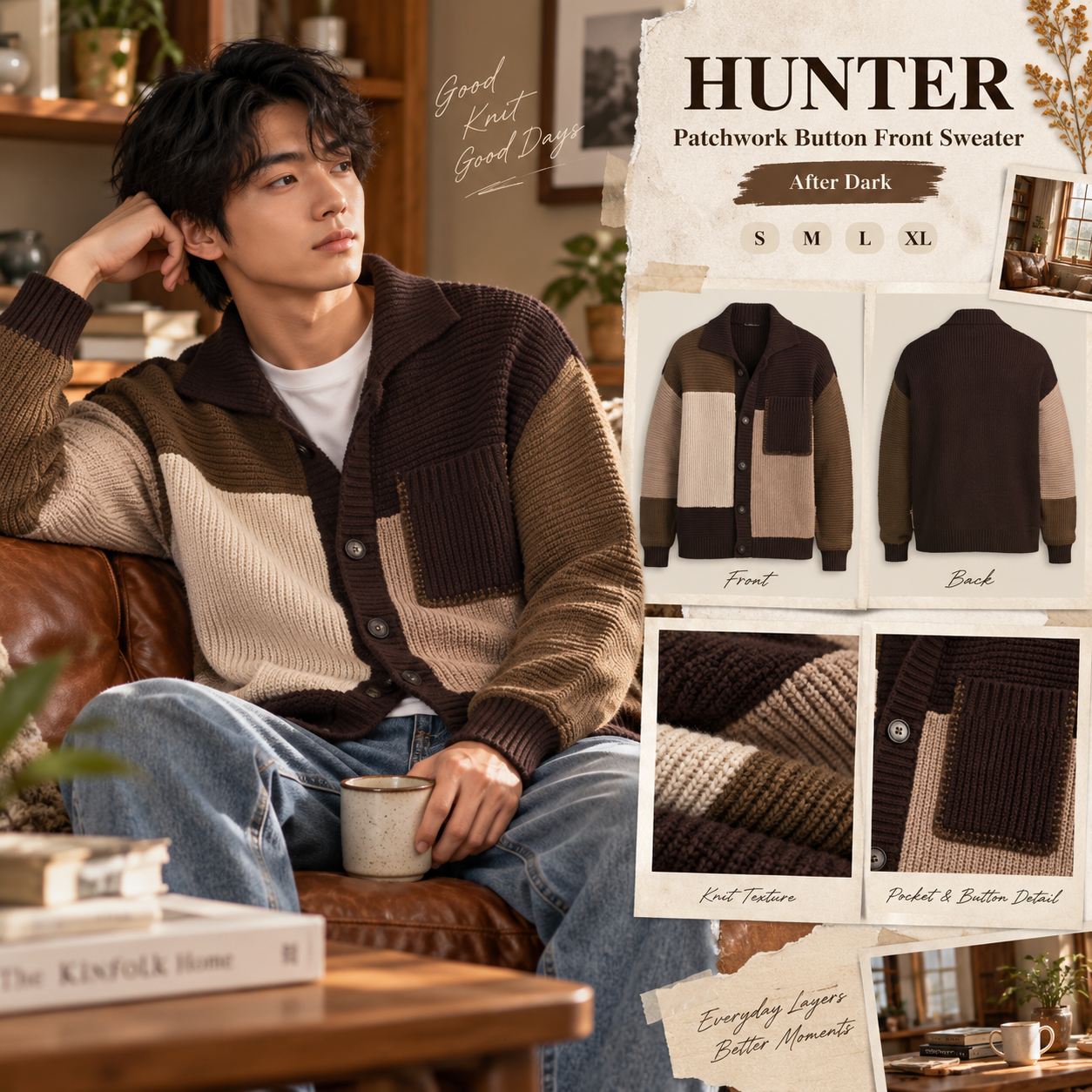【預購】HUNTER N100316 男裝拼色針織外套