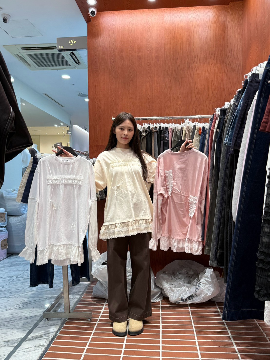 IO7214 甜美日系蕾絲邊飾長上衣