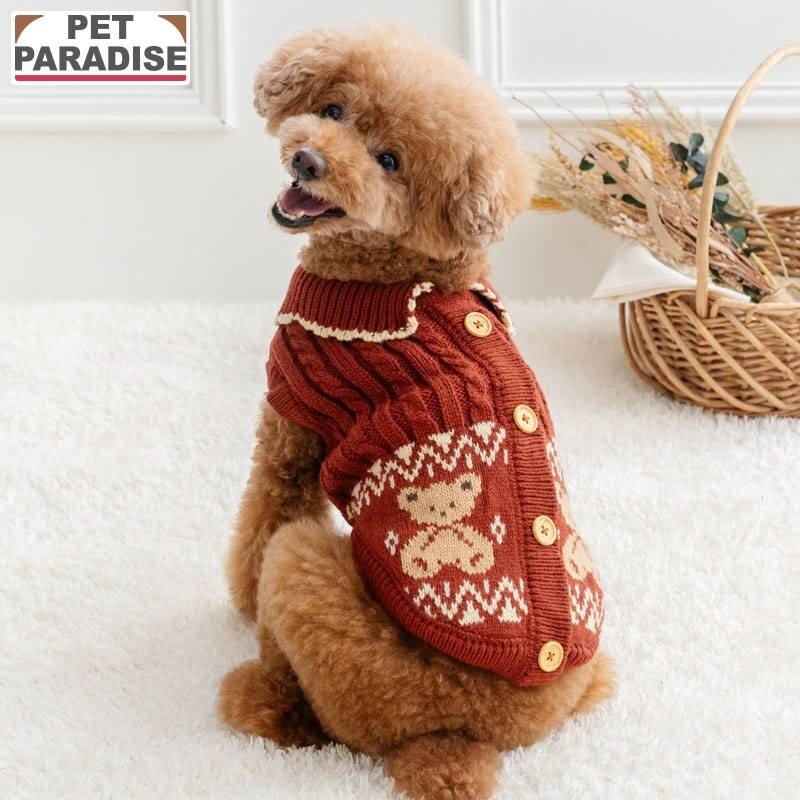 【Pet Paradise】Bear Nordic Knit Sweater - Red <043-66001>