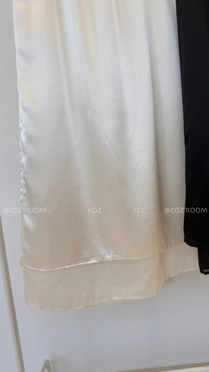 (現貨) 漂亮光澤側開叉雙層裙 2colors _8068-1