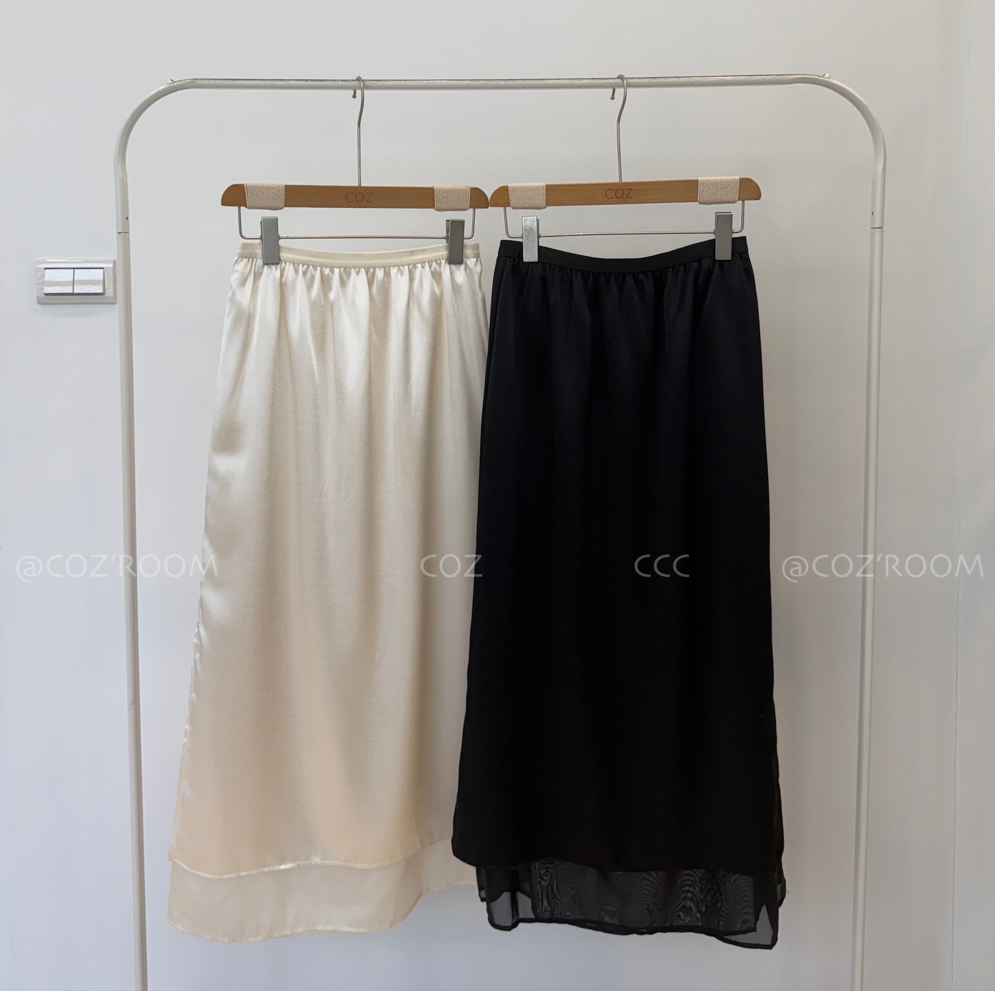 (現貨) 漂亮光澤側開叉雙層裙 2colors _8068-1