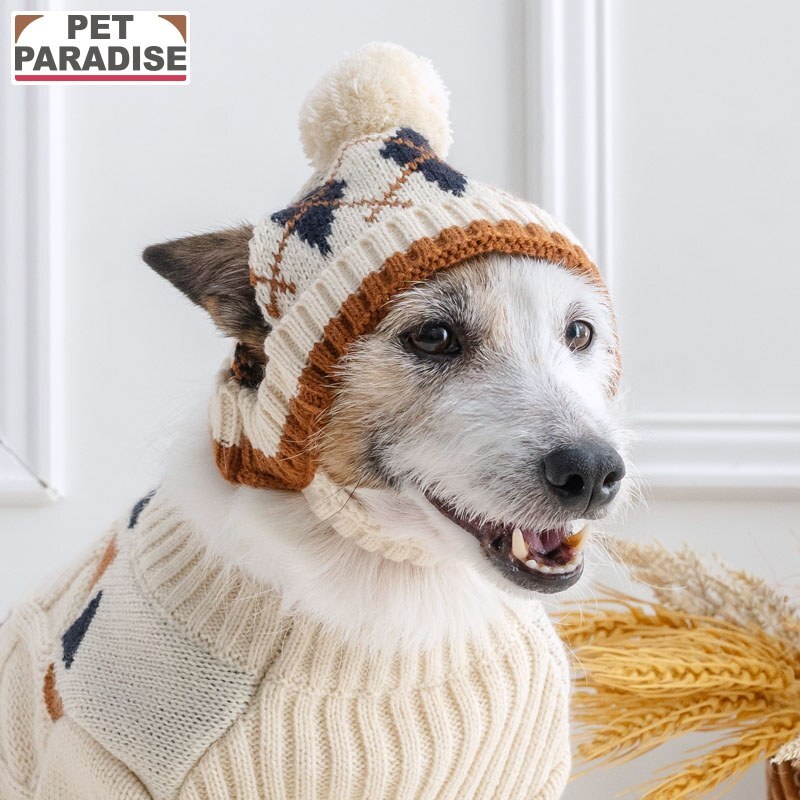 【Pet Paradise】Argyle Knit Hat - White <043-43982>