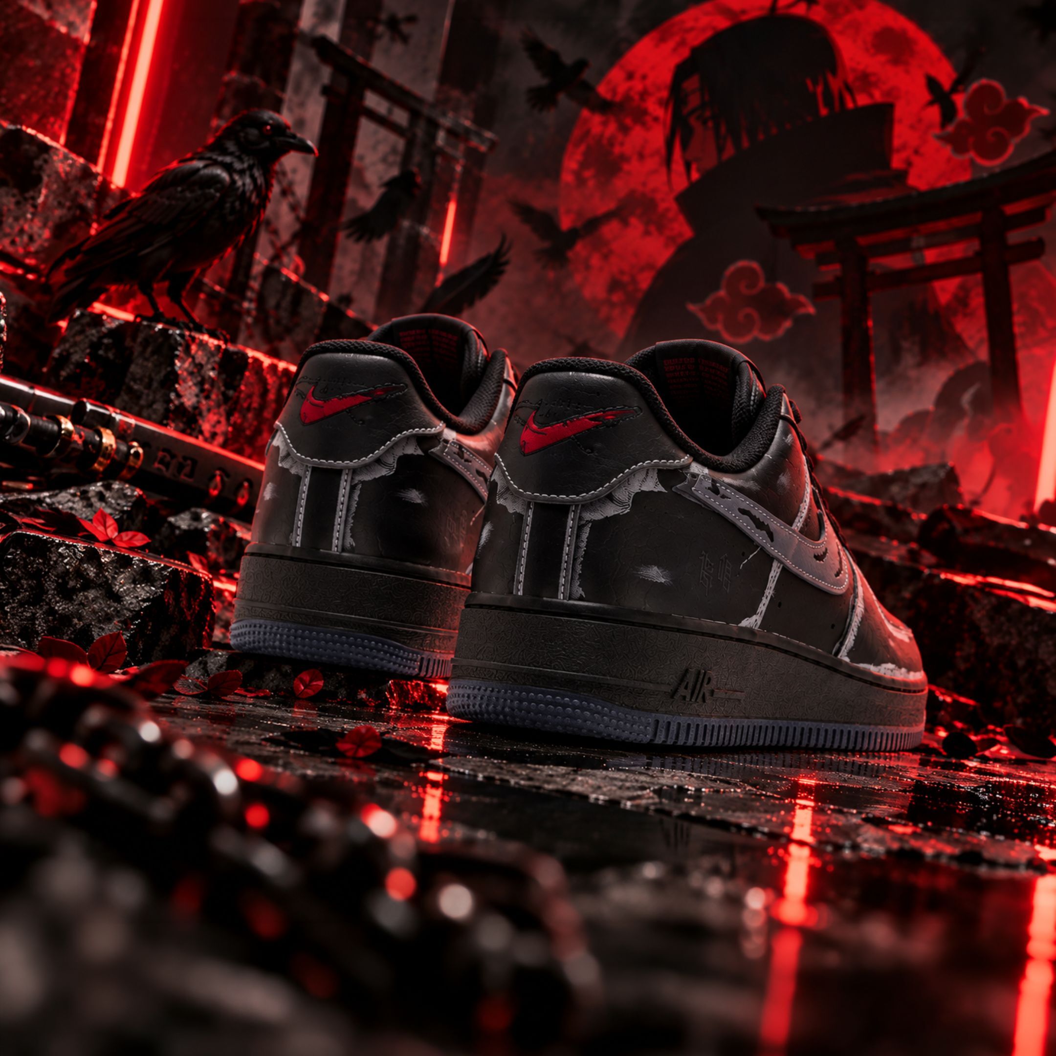 NICEDAY 現貨 Nike Air Force 1 宇智波鼬 黑紅 黑 黑灰 漫畫 黑色 IZ1207-010