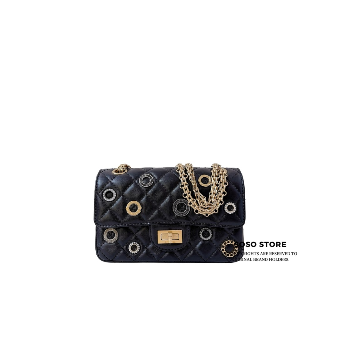 Chanel Crystal Charms 2.55 Reissue Flap Bag - Black / GHW