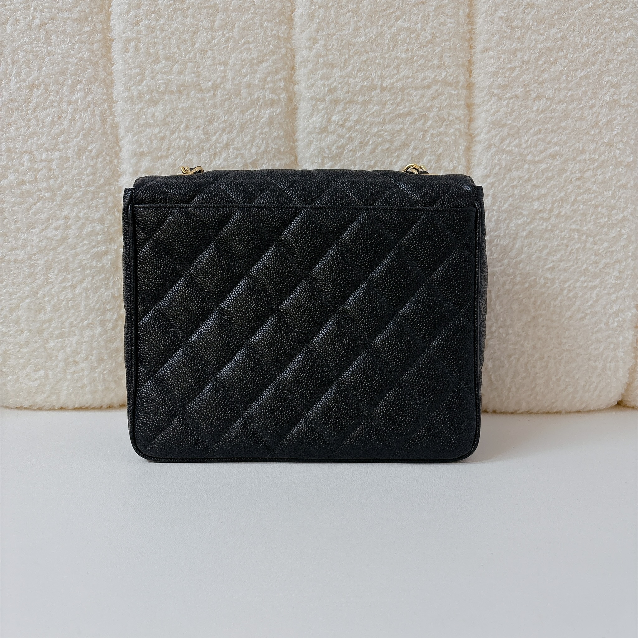 Chanel Vintage Quilted Caviar XL CC Jumbo Square Flap Bag - Black / GHW