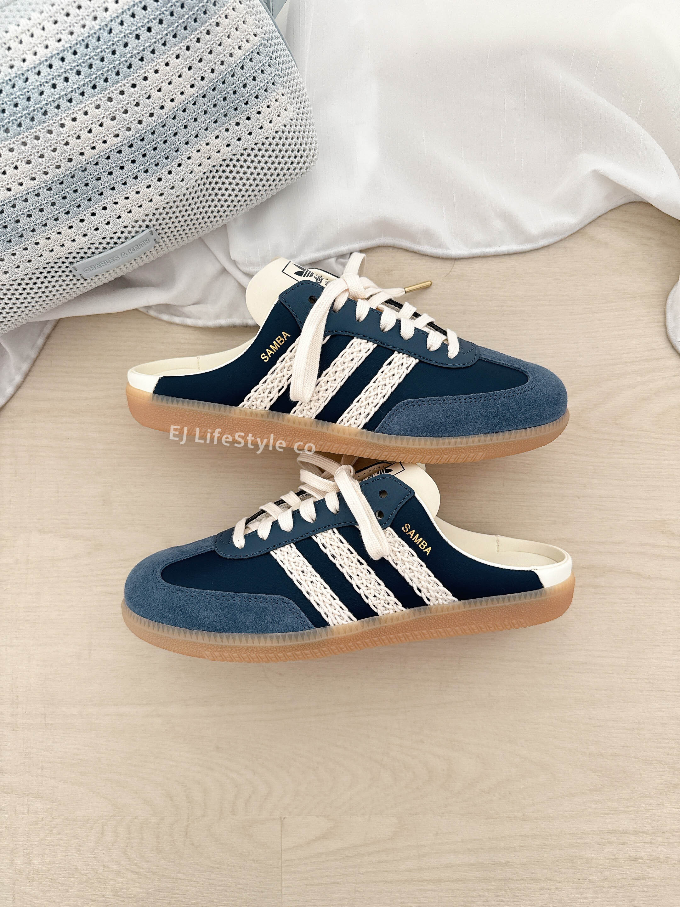 ADIDAS ORIGINAL SAMBA MULE 海軍藍奶油 深藍 焦糖底 編織設計 穆勒鞋 懶人鞋 拖鞋 涼鞋 女鞋 HP5053 / 現貨