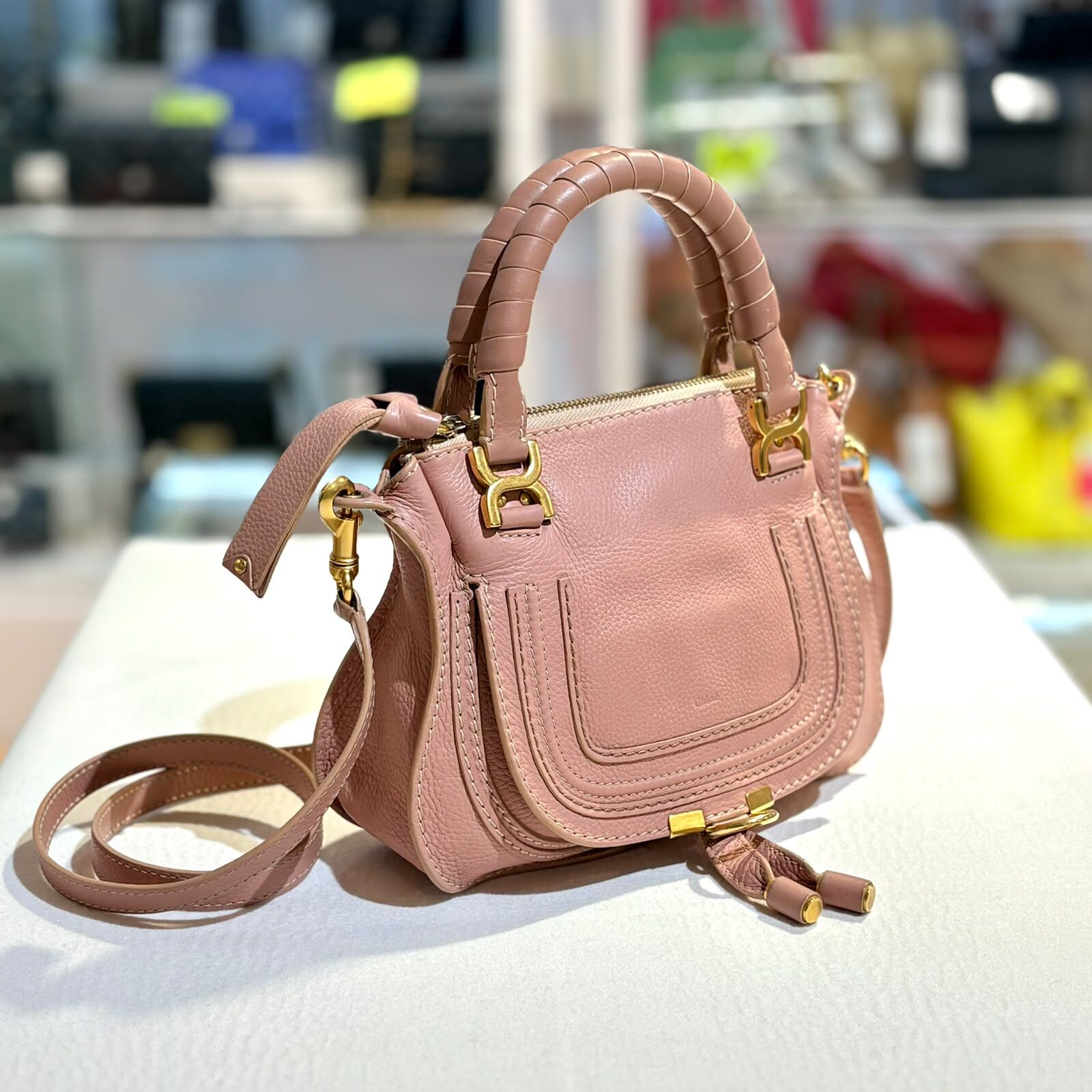 98%NEW二手CHLOE Marcie 手提/斜背包 3S0916-161 粉紅色小牛皮 #香榭站正品
