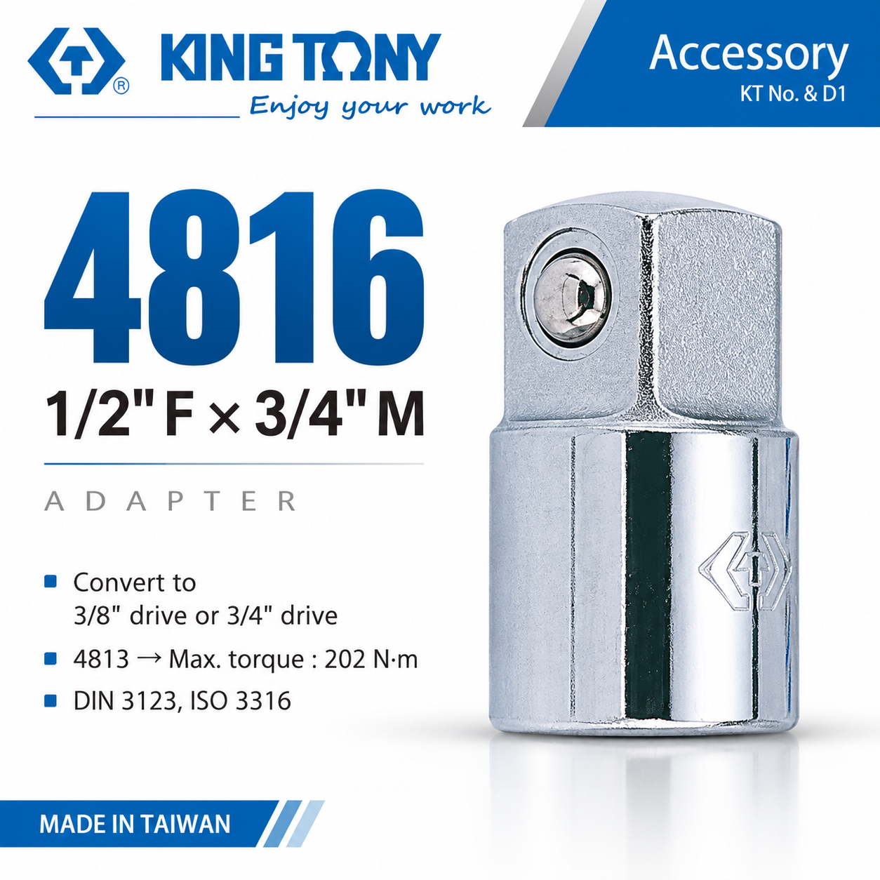 KING TONY 金統立｜1/2"凹x3/4"凸 四分轉六分轉接頭 4分轉6分套筒變頭 更換接頭｜4816