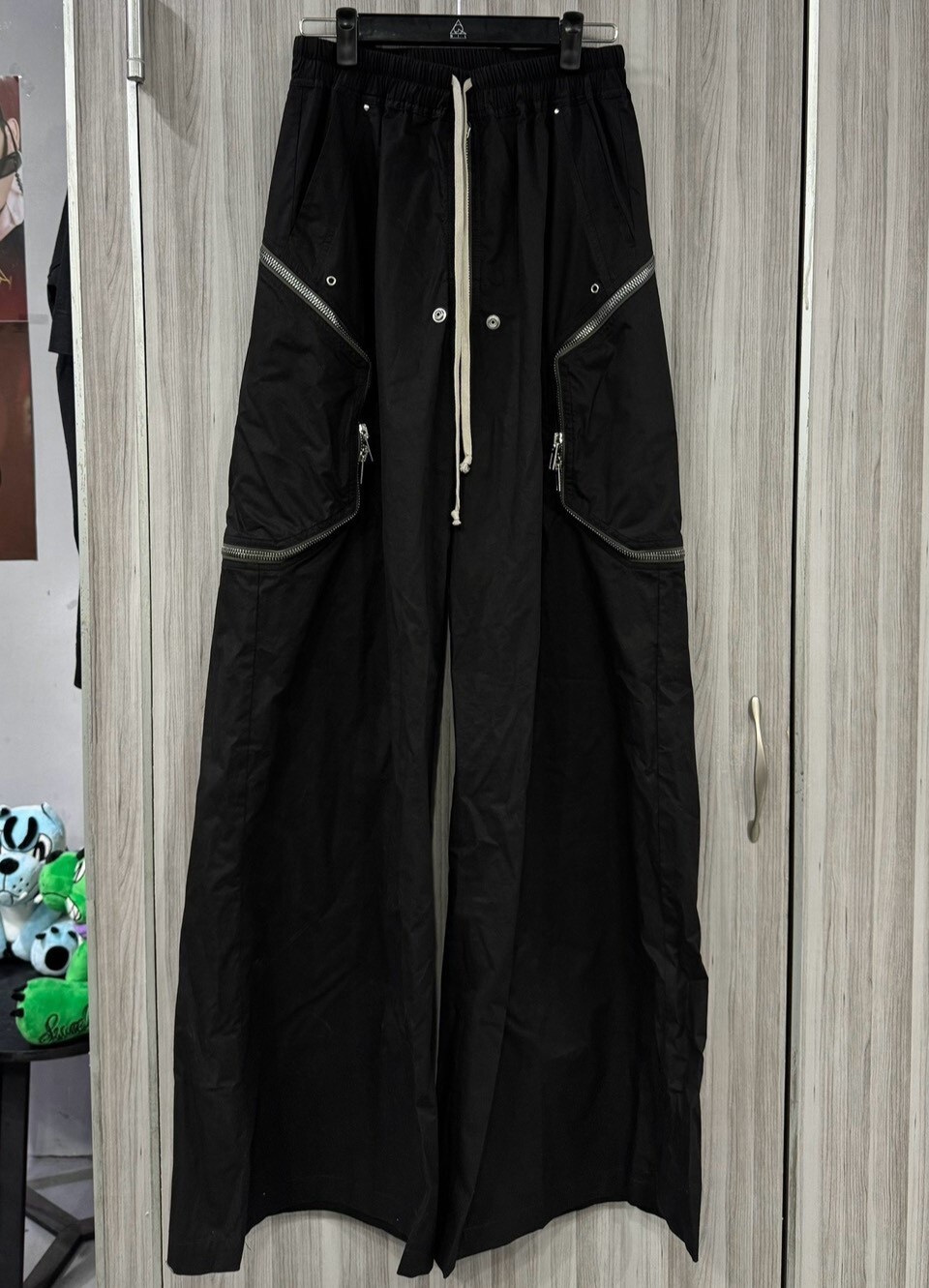 Rick Owens 主線經典款拉鏈金屬扣 抽繩黑色闊腿褲
