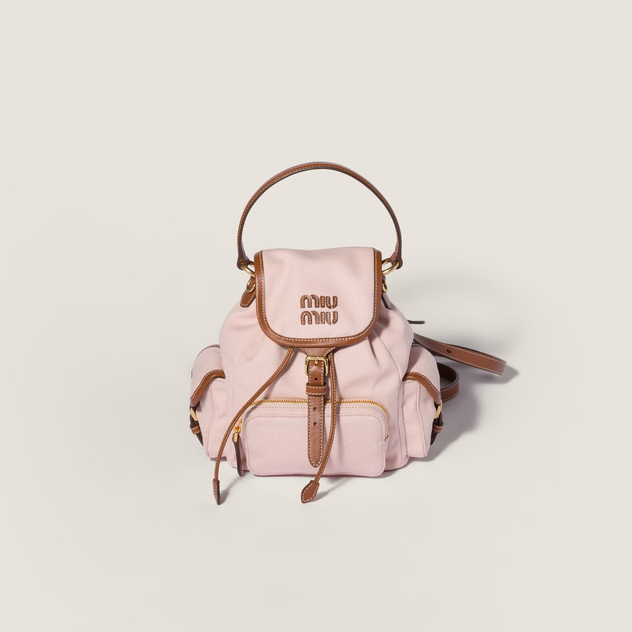 Miu Miu帆布拼皮革後背包