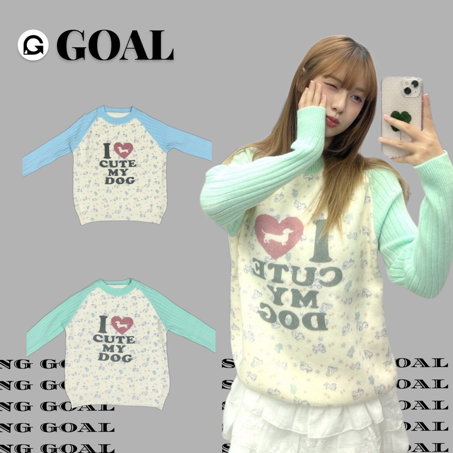 (GOAL) 復古碎花撞色系針織毛衣 6667