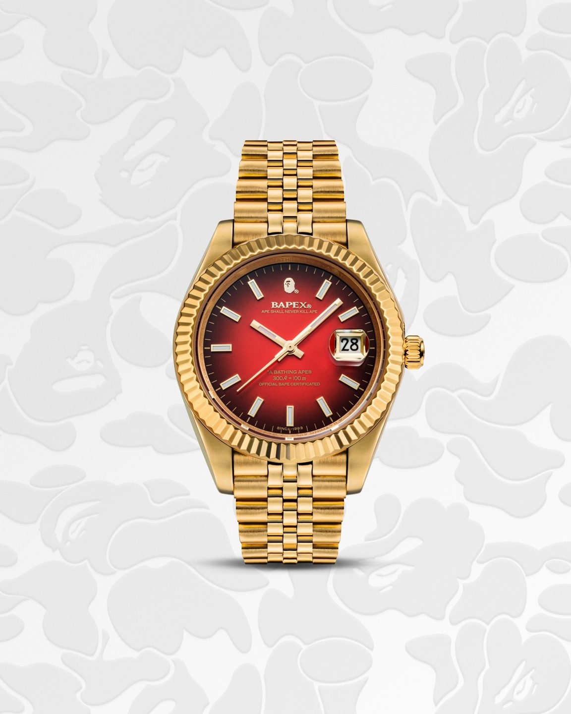 A BATHING APE TYPE 6 BAPEX®︎ 手錶 金色 機械機芯 不鏽鋼錶帶 腕表 紅色 / 綠色