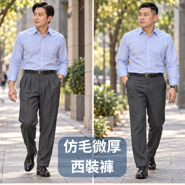 甄褲｜四季可穿_仿毛微厚 灰色系列西裝褲｜打摺高腰・無摺中高腰可選｜防皺效果（31~42 吋）免費改長