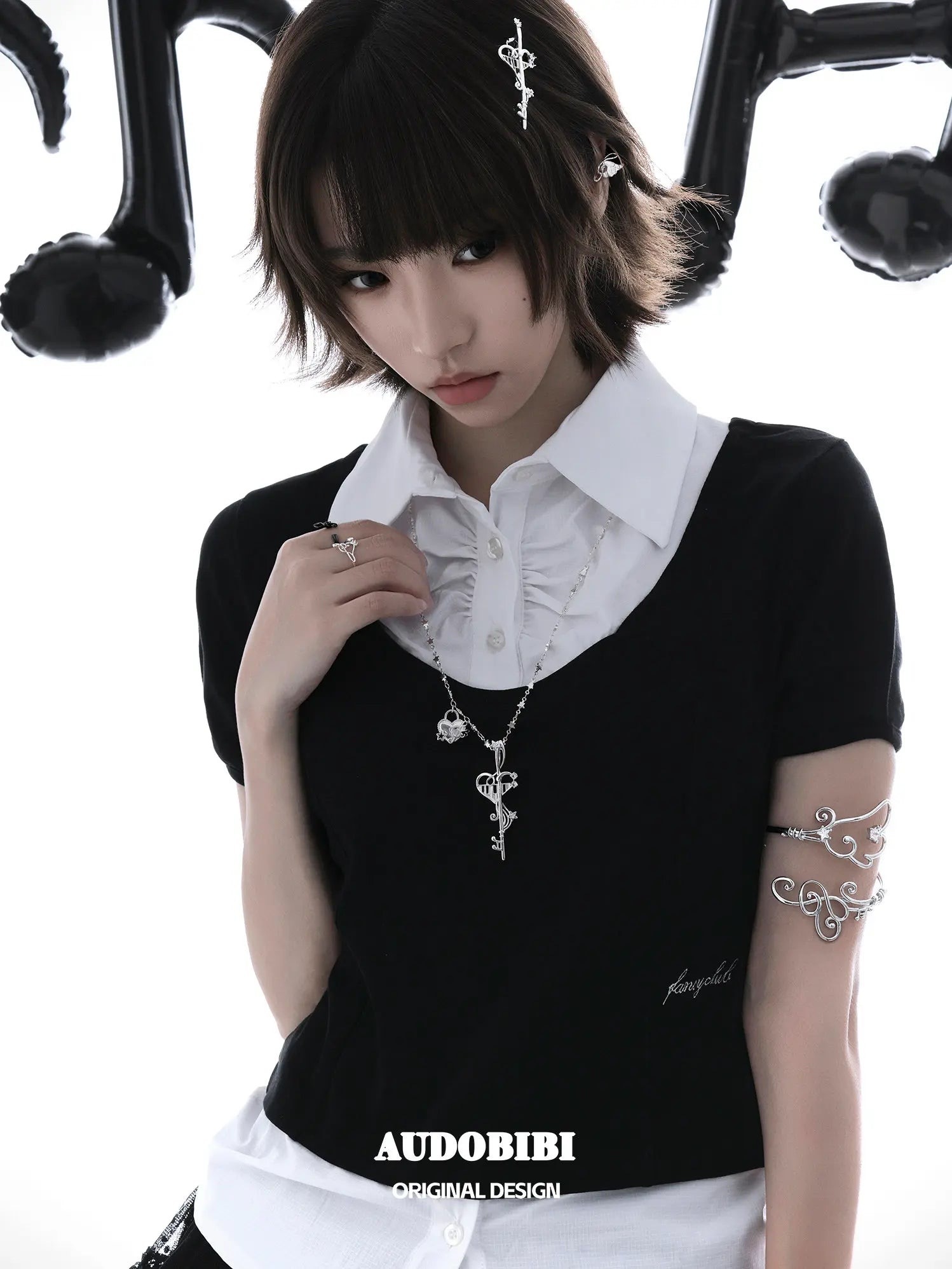 【預購】AUDOBIBI 耳飾 Winged Grace 系列 噴砂銀 星星 天使 音符 翅膀 Y2K 不對稱 耳夾 免耳洞